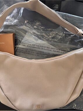 July Beige Canvas Shoulder Bag with Wide Strap